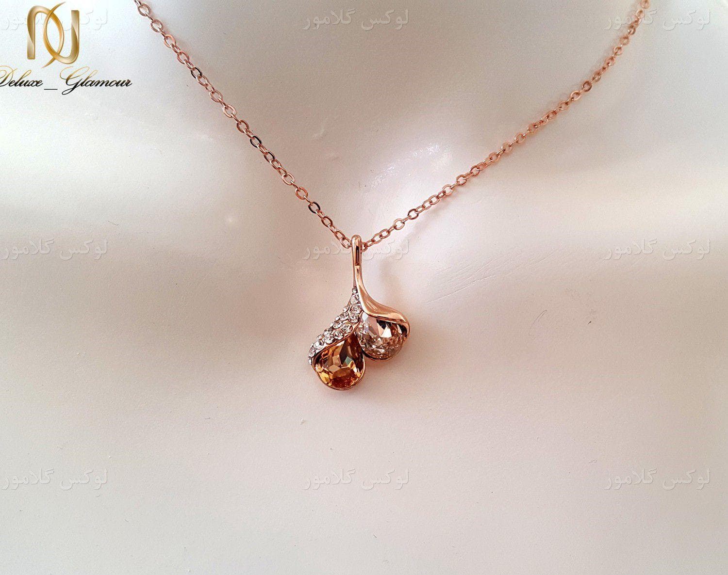 گردنبند رزگلد دخترانه جواهری کلیو با کریستال سواروسکی ne-n024 — تصویر ۴