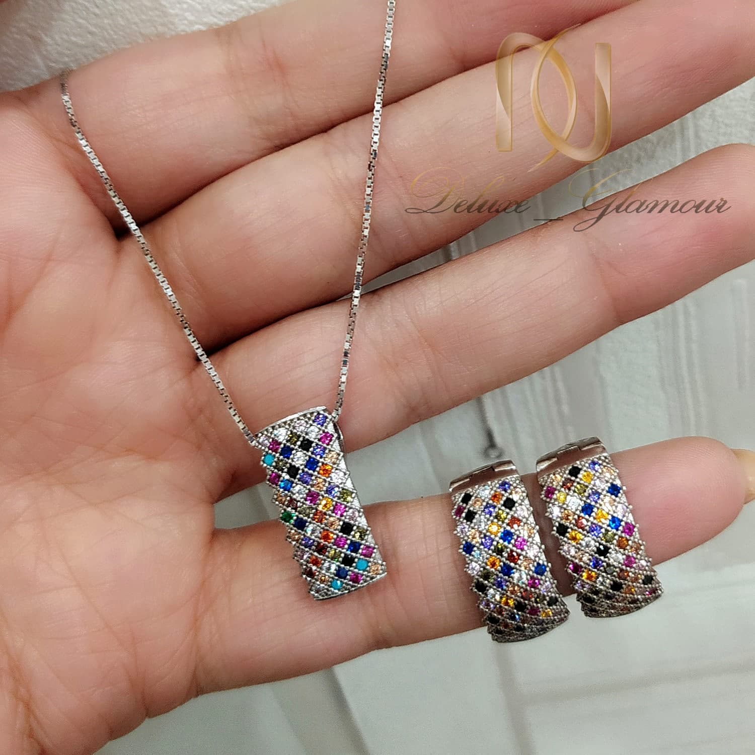 نیم ست پرنس نقره 925 نگین رنگی ns-n656 — تصویر ۳