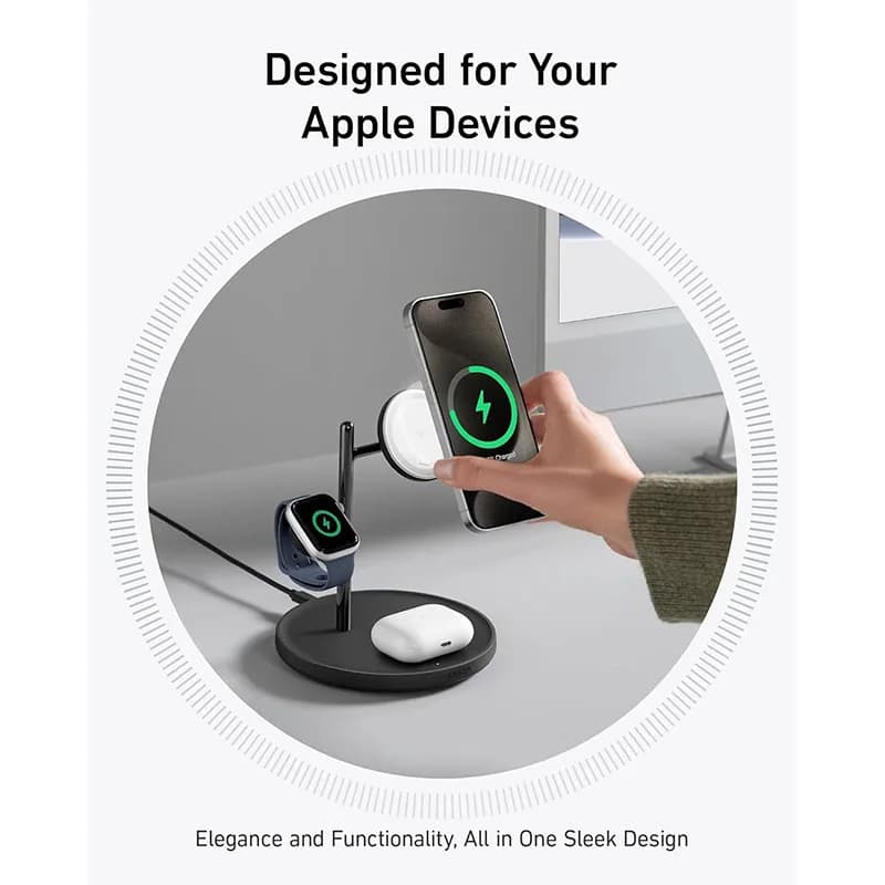 شارژر بی سیم مگنتی سه در یک انکر Anker MagGo Wireless Charging Station (3-in-1 Stand) Qi2 — تصویر ۲