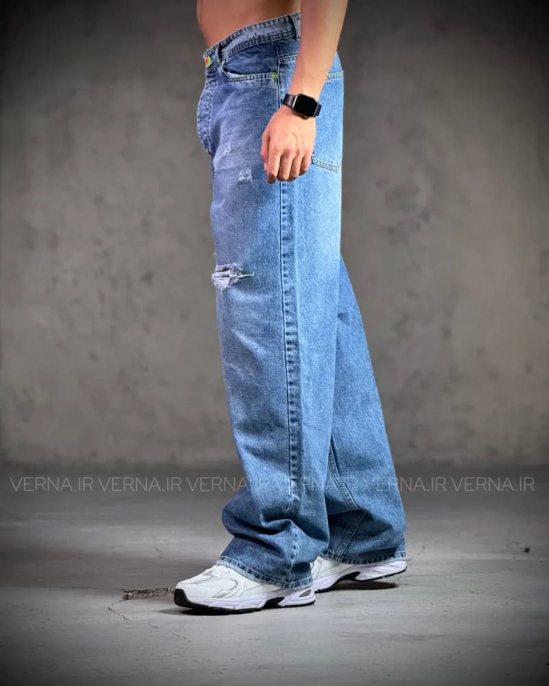 شلوار فول بگ مردانه جین زاپدار OLD BLUE 10901 — تصویر ۲