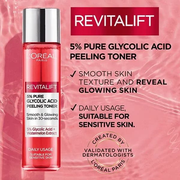 تونر لایه بردار و روشن کننده لورال L’ORÉAL REVITALIFT GLYCOLIC ACID PEELING TONER — تصویر ۲