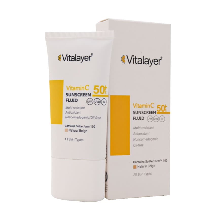 فلوئید ضد آفتاب بژ طبیعی ویتالیر مدل VITAMIN C حجم 50 میلی لیتر