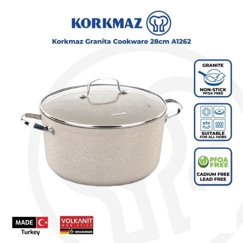 قابلمه نچسب 28*14.5 سانتی متر 8.0 لیتر بژ گرانیتا کرکماز 1262 — تصویر ۳