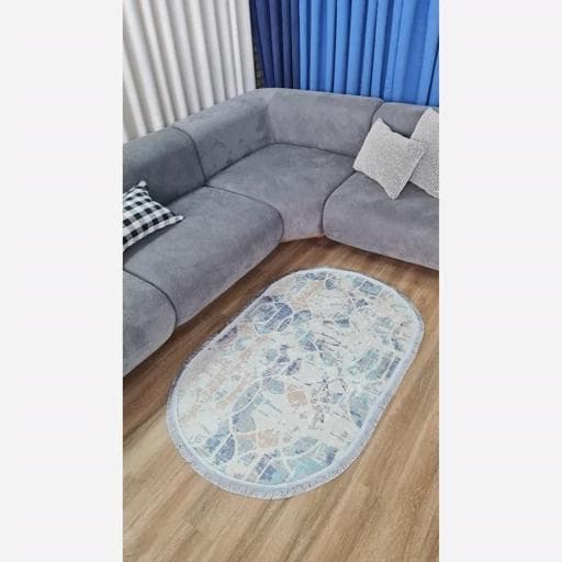 فرشینه | فرش چاپی برند حسن نیا مخمل بیضی مدرن 100 در 300 کد q134 (پس کرایه) — تصویر ۳