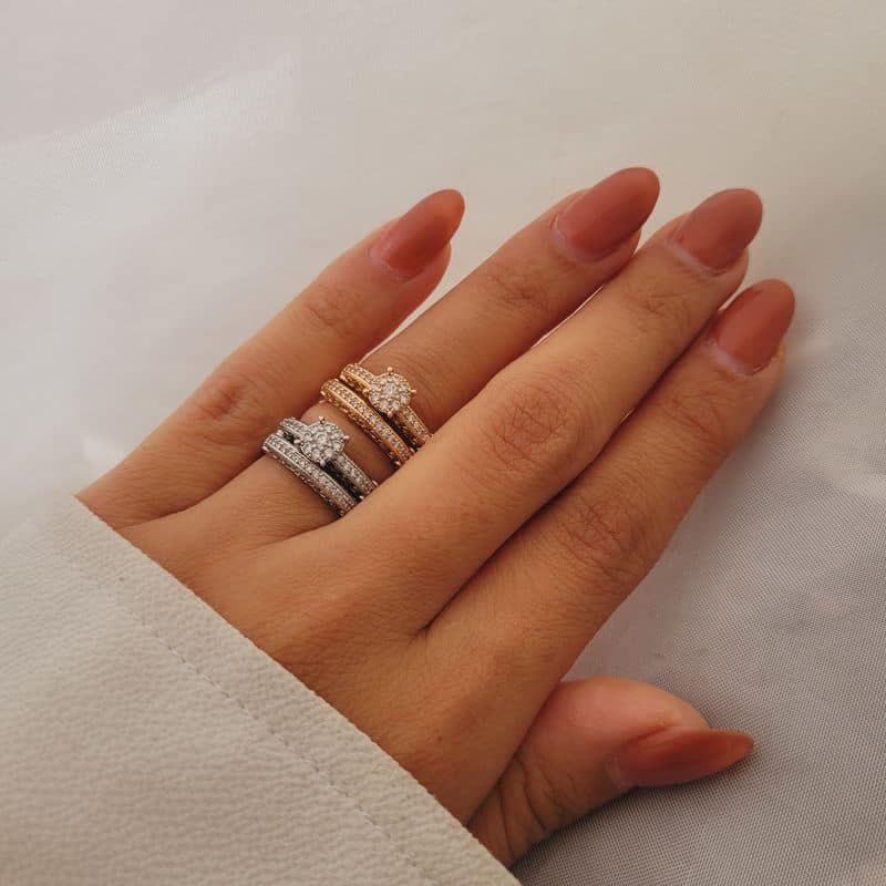 ست حلقه و پشت حلقه جواهری فول نگین ژوپینگ