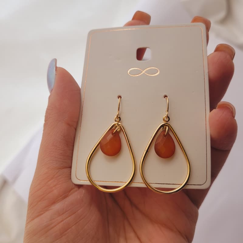 گوشواره آویز اشکی میله ای نارنجی — تصویر ۳