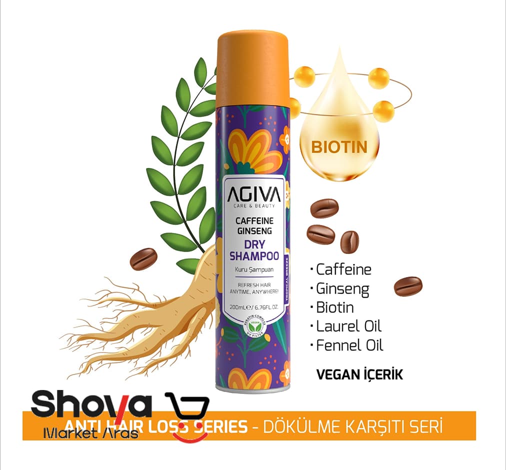 شامپو خشک اگیوا Agiva مدل Caffeine Ginseng حاوی کافئین و جینسینگ حجم 200 میلیلیتر — تصویر ۴