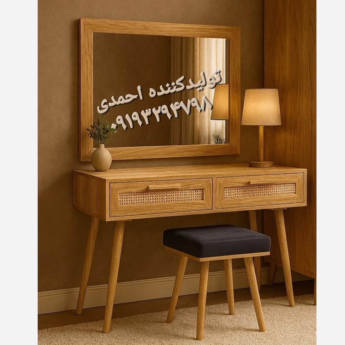سرویس خواب دونفره تک نفره چوبی حصیری مبلمان فرنا مدل 1142326 — تصویر ۲