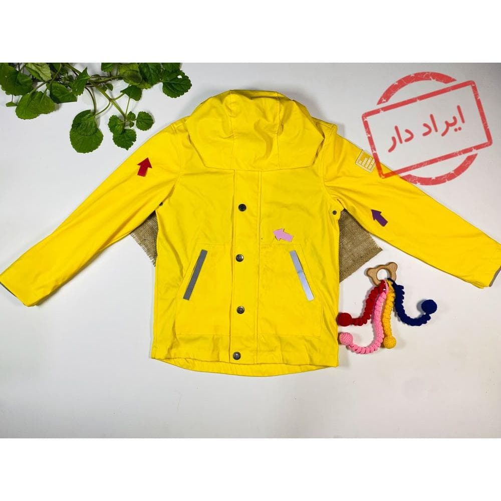ایراد دار _ سویشرت آستین بلند طرح ساده جلو زیپی کلاه دار جیب دار زرد رنگ – 10 سال