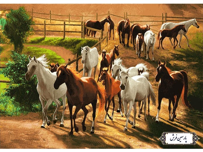 نخ و نقشه تابلو فرش دستباف طرح گله اسب – کد NH3532