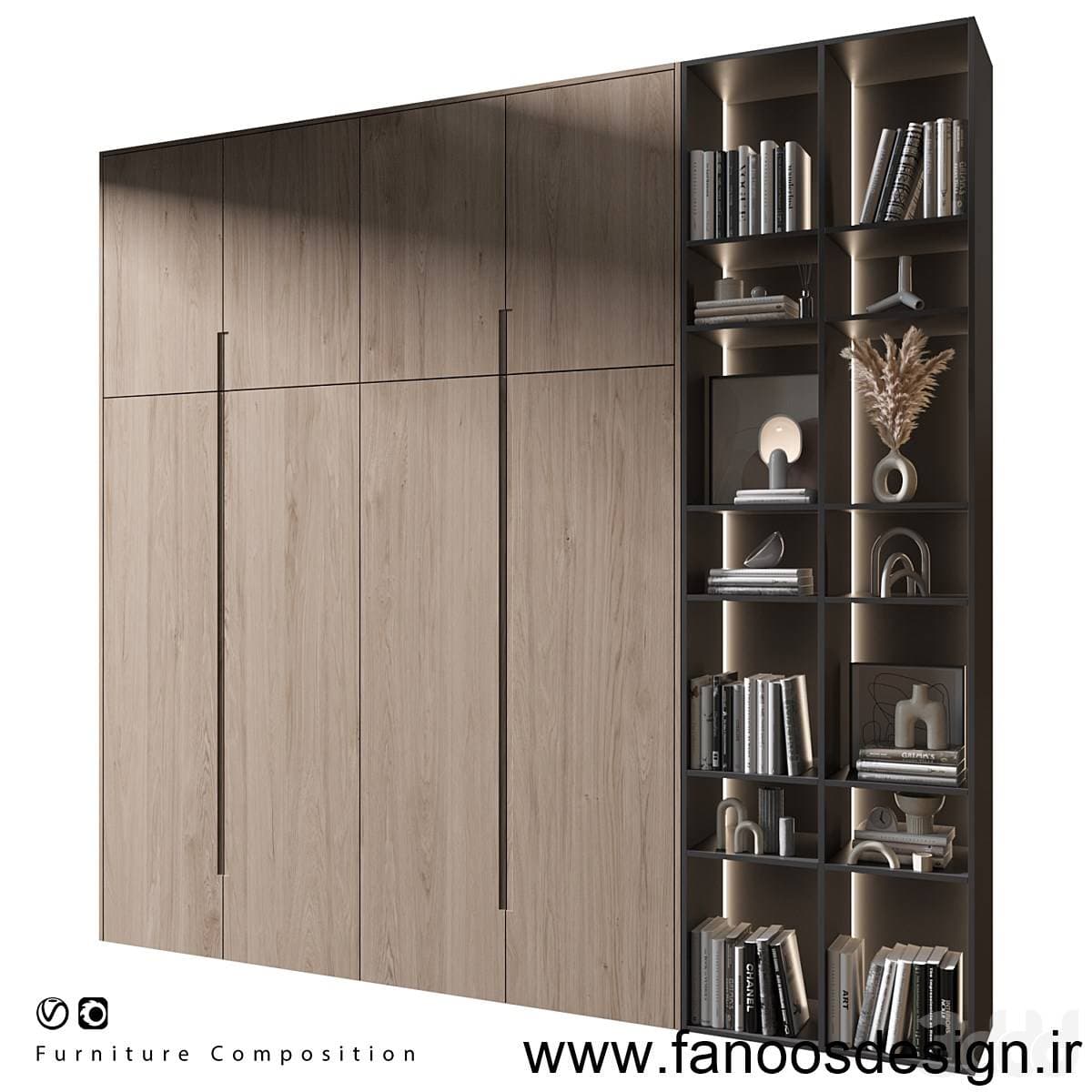 کمد دیواری روکش چوب ام دی اف ساده کد 078 — تصویر ۲