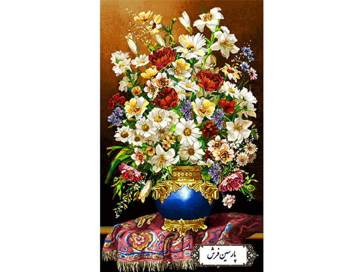 نخ و نقشه تابلو فرش گلدان زیبای آبی رنگ – کد NG1427