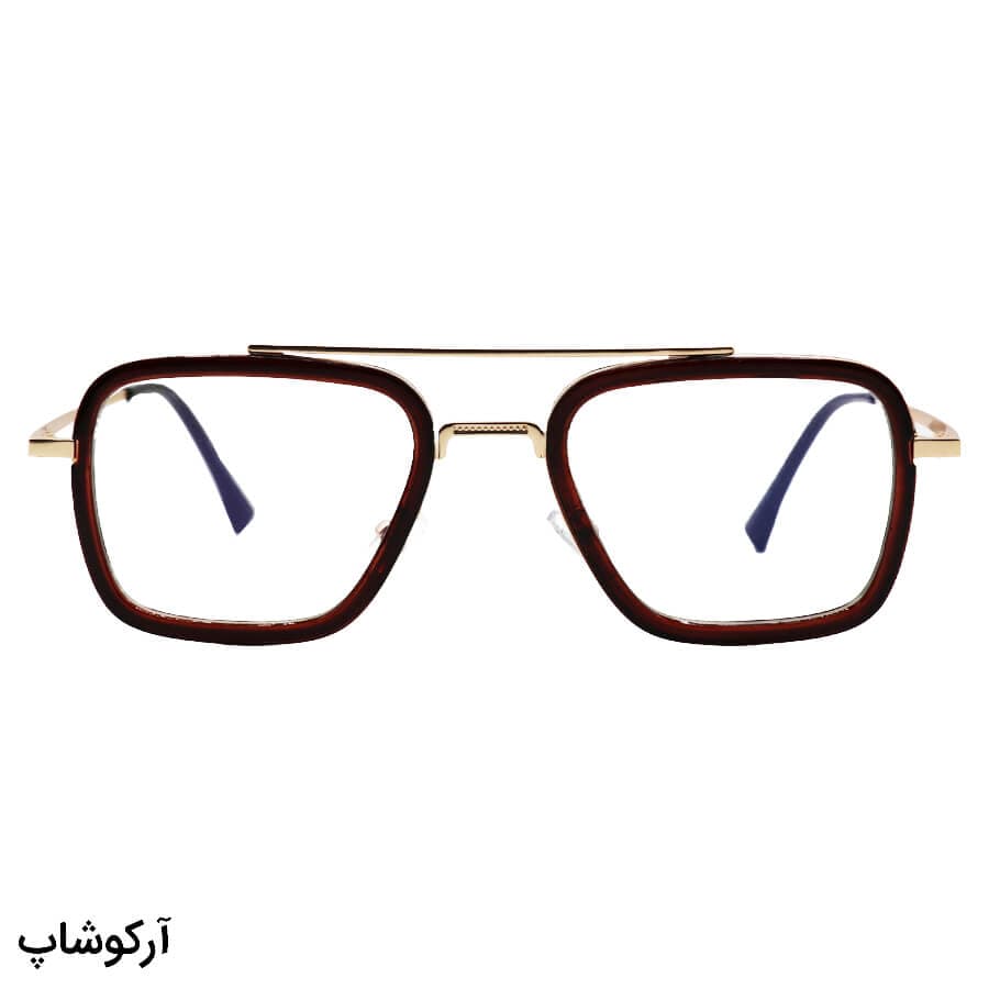 فریم عینک طبی 2 کاوره با فریم مربعی، رنگ طلایی و قهوهای و از جنس آلومینیوم مدل 7701 — تصویر ۲