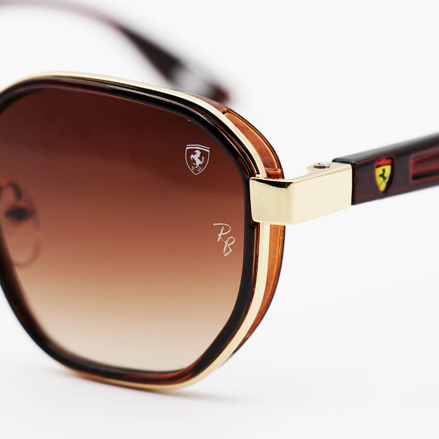 عینک آفتابی Ray-Ban و FERRARI با فریم طلایی و قهوه ای رنگ و لنز سایه روشن مدل 3674 — تصویر ۶