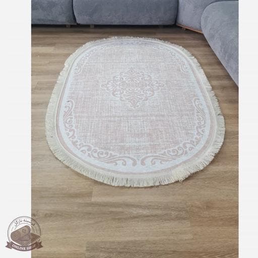 فرشینه بیضی مخمل کرم کم رنگ استُپ دار (اصلا سُر نمیخوره) b26 — تصویر ۴
