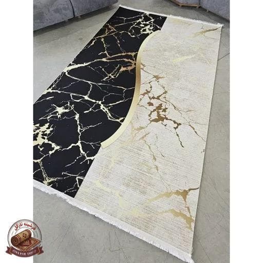 فرشینه مخمل مشکی کِرم مدرن استُپ دار (اصلا سُر نمیخوره) h421 — تصویر ۳