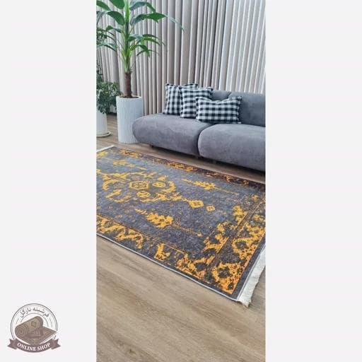 فرشینه وینتیج | طوسی طلایی رویه مخمل نرررم هازان ترک | زیره استُپ دار (ابعاد دلخواه) تولید میشه کد u637 — تصویر ۸