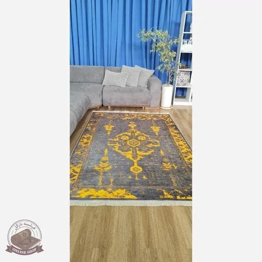 فرشینه وینتیج | طوسی طلایی رویه مخمل نرررم هازان ترک | زیره استُپ دار (ابعاد دلخواه) تولید میشه کد u637 — تصویر ۷
