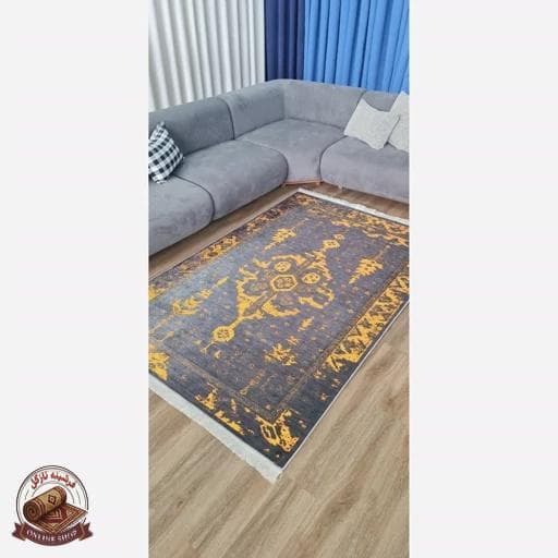 فرشینه وینتیج | طوسی طلایی رویه مخمل نرررم هازان ترک | زیره استُپ دار (ابعاد دلخواه) تولید میشه کد u637 — تصویر ۳