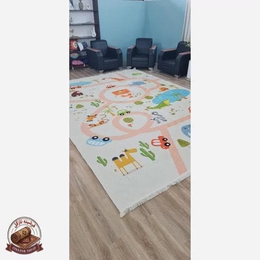 فرشینه کودک| طرح جاده و حیوانات |رویه مخمل هازان تُرک استپ دار(ابعاد مختلف) u304 — تصویر ۴