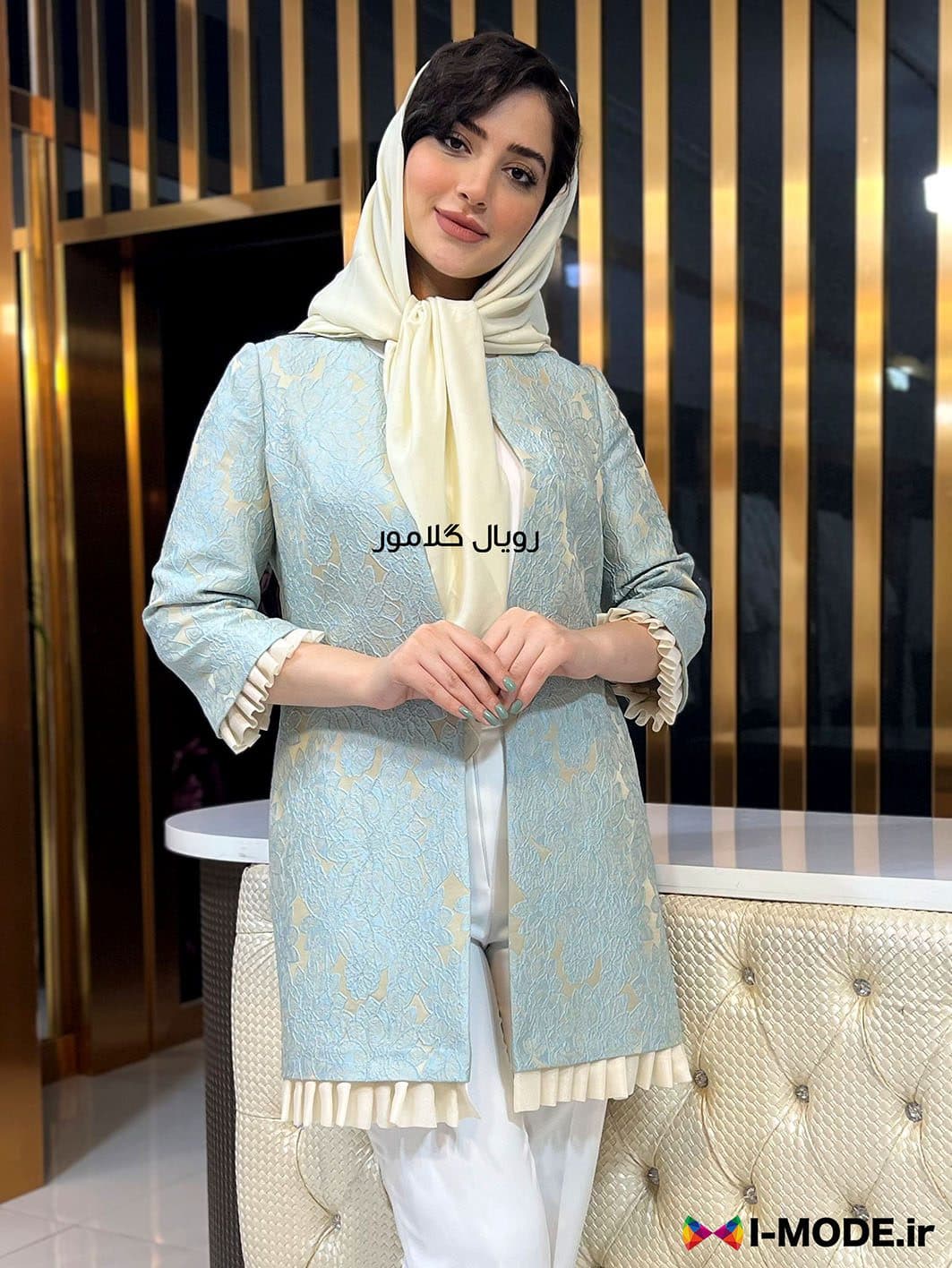 مانتو ژاکارد پرما مانتو ژاکارد مجلسی زنانه شیک مانتو کتی شیک — تصویر ۳