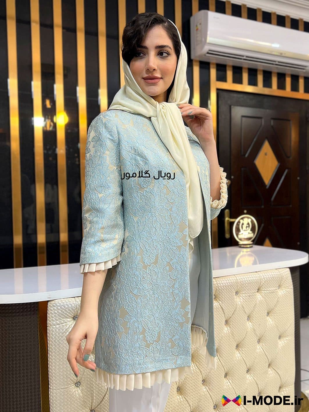 مانتو ژاکارد پرما مانتو ژاکارد مجلسی زنانه شیک مانتو کتی شیک — تصویر ۴