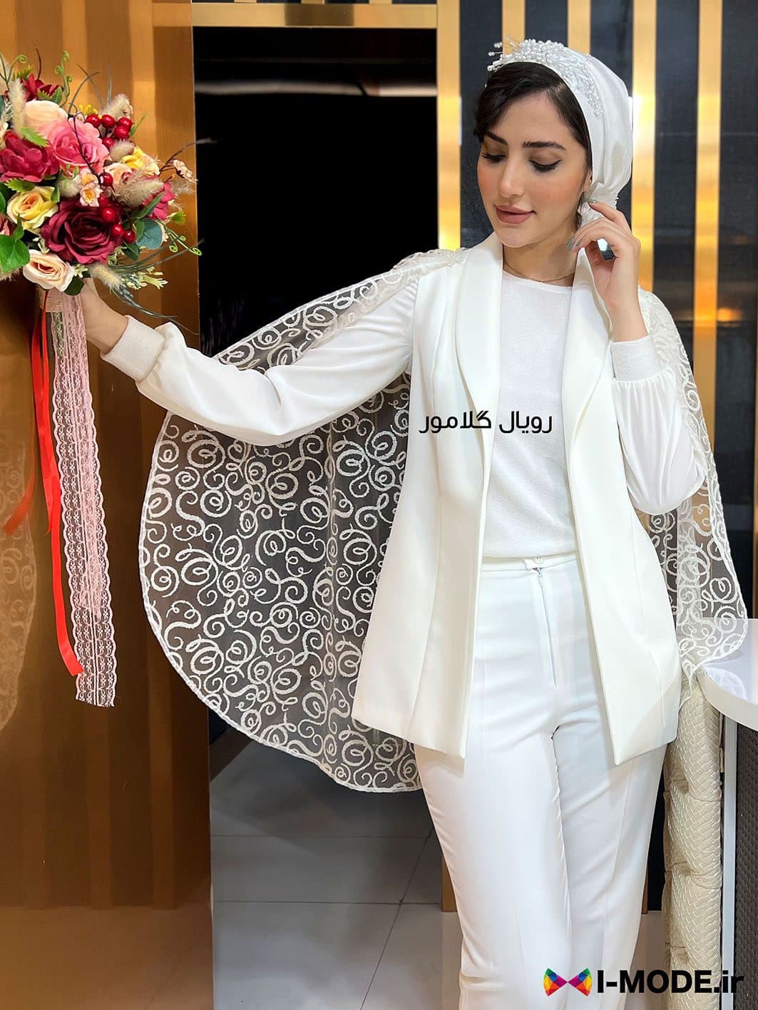 کت عروس سلنا مانتو عقد محضری عروس جدید وست مجلسی سفید زنانه — تصویر ۵
