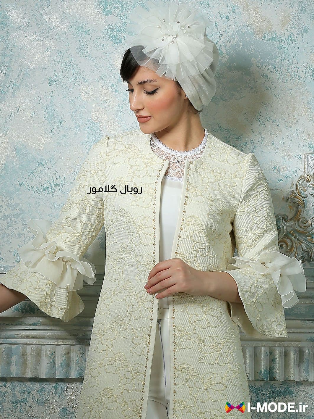 مدل مانتو ژاکارد جدید زنانه تبسم مانتو مجلسی ژاکارد زرد جدید — تصویر ۵