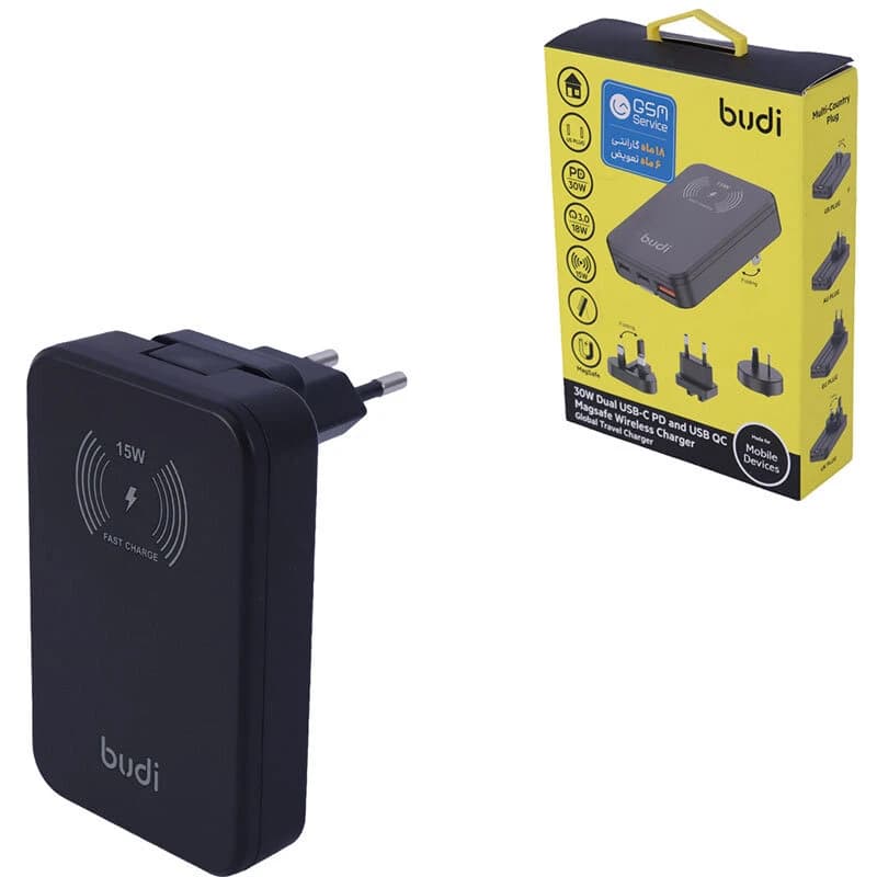 شارژر دیواری و پاور بانک بی سیم فست شارژ بودی AC336WS PD QC3 30W — تصویر ۲