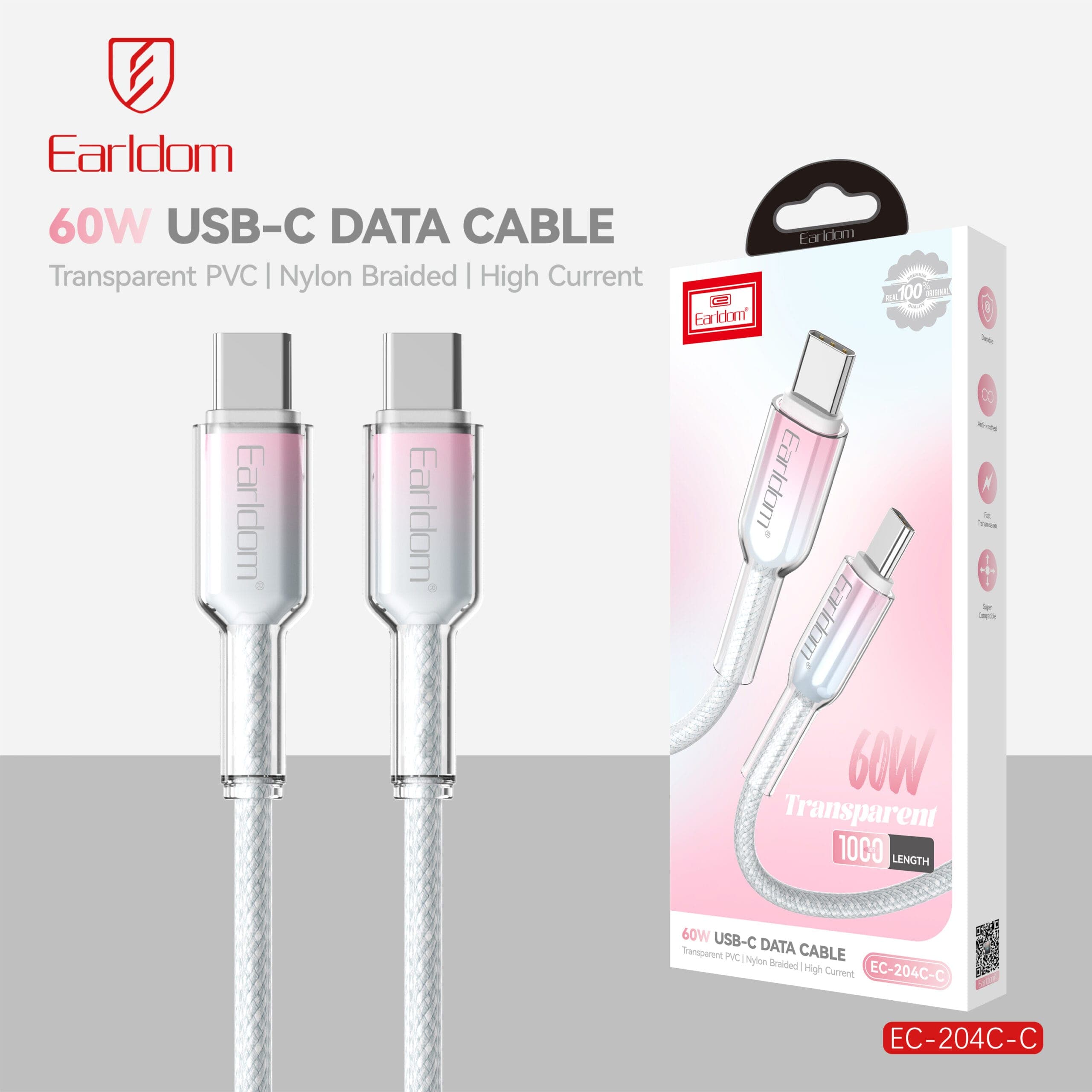 کابل فست شارژ Earldom EC-204C-C Type-C To Type-C PD 60W 1m — تصویر ۳