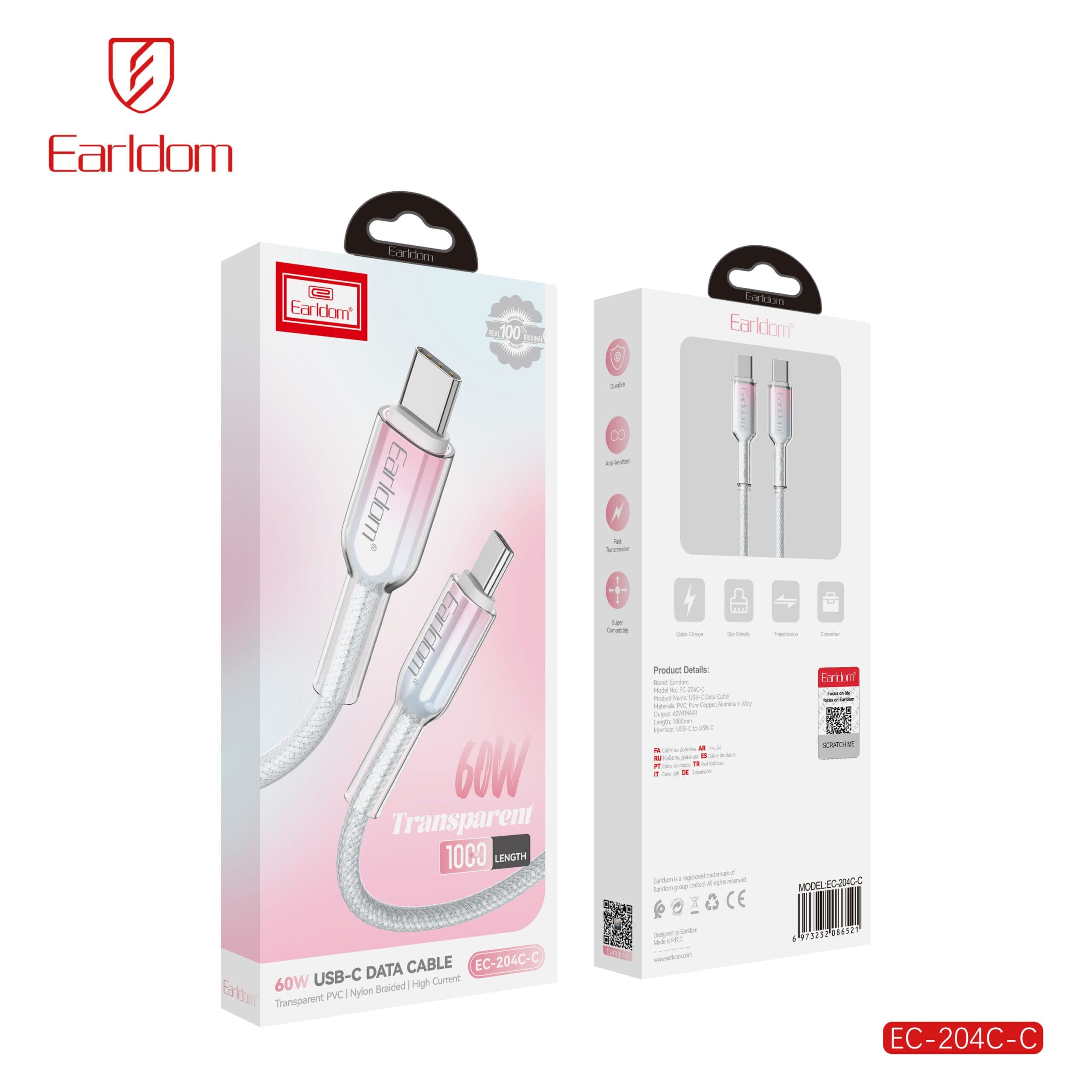 کابل فست شارژ Earldom EC-204C-C Type-C To Type-C PD 60W 1m — تصویر ۲