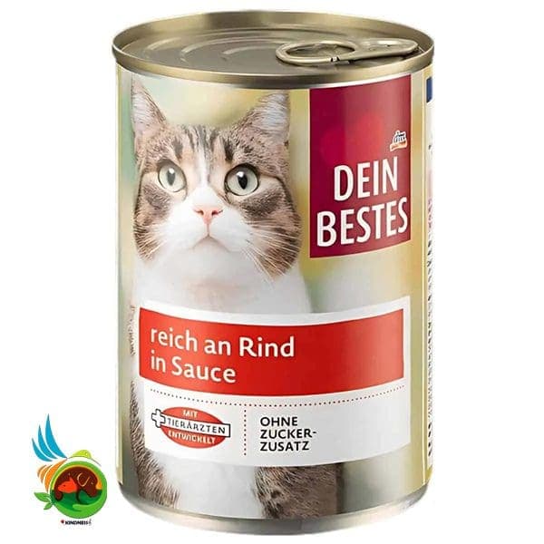 کنسرو گربه دین بستس با طعم گوشت در سس Dein bestes reich an rind in sauce وزن 415 گرم