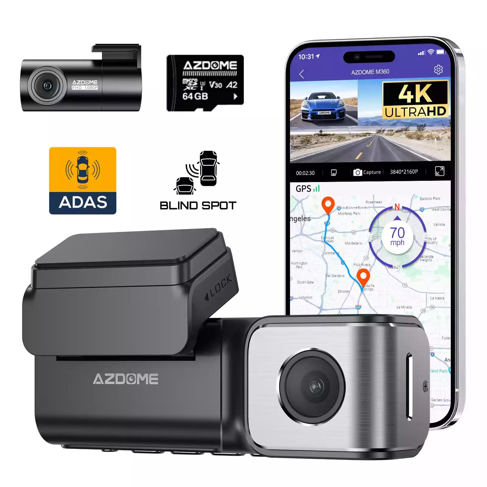 دوربین ثبت وقایع AZDOME M360 به همراه رادار نقطه کور و ADAS