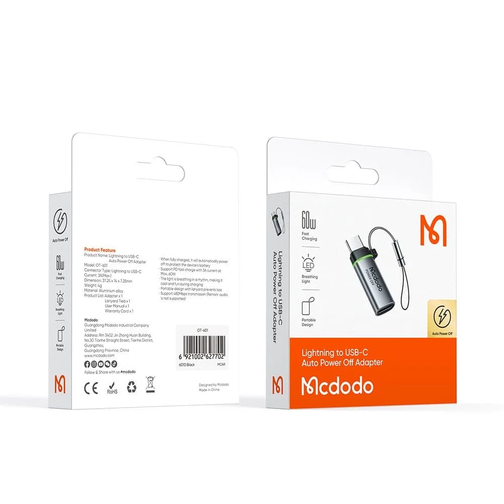 تبدیل Lightning به USB-C با قابلیت قطع کن اتومات برند Mcdodo مدل OT-6010 — تصویر ۲