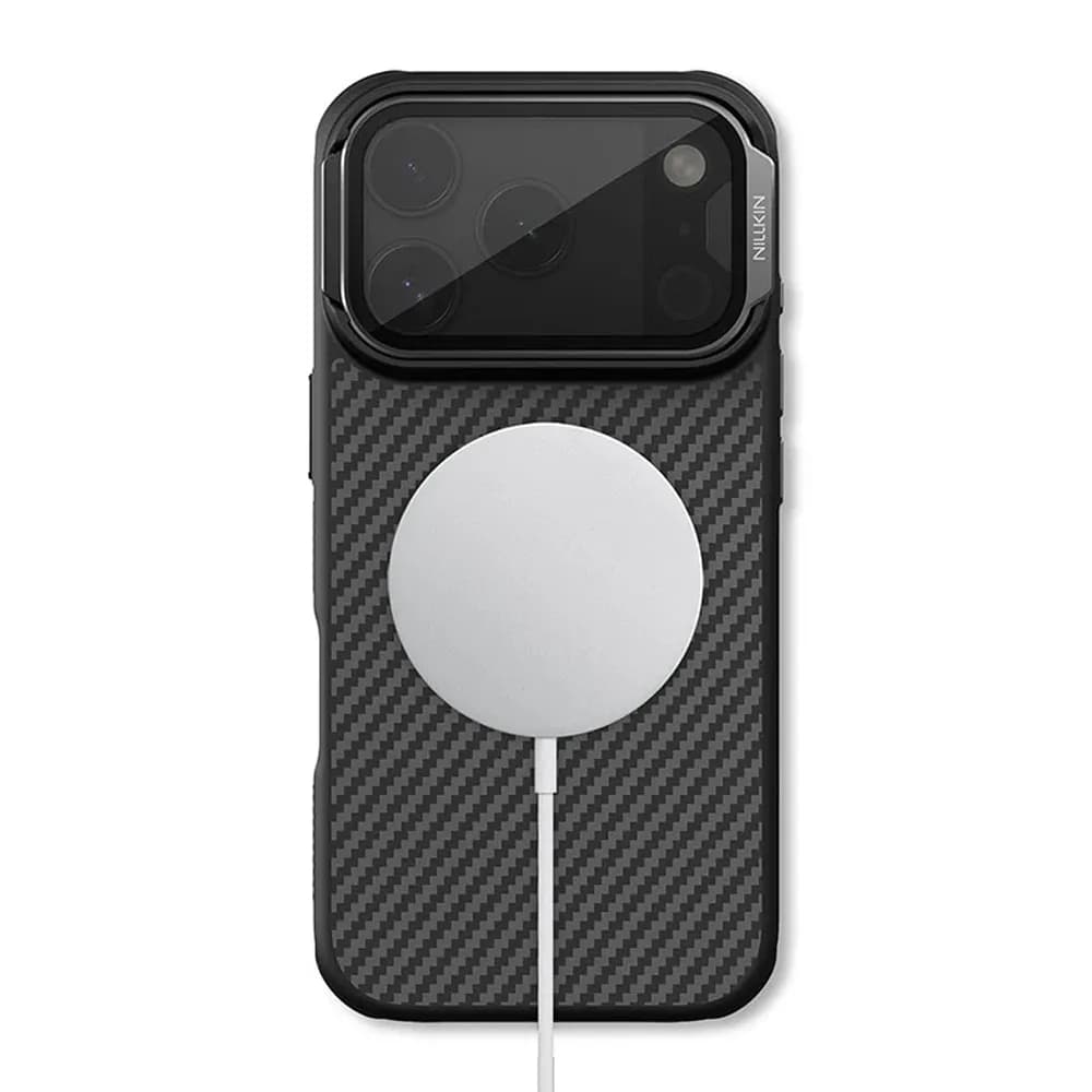 گارد مگنتی کربنی کمرا استند شفاف iPhone 17 Pro مارک نیلکین مدل CarboProp — تصویر ۲