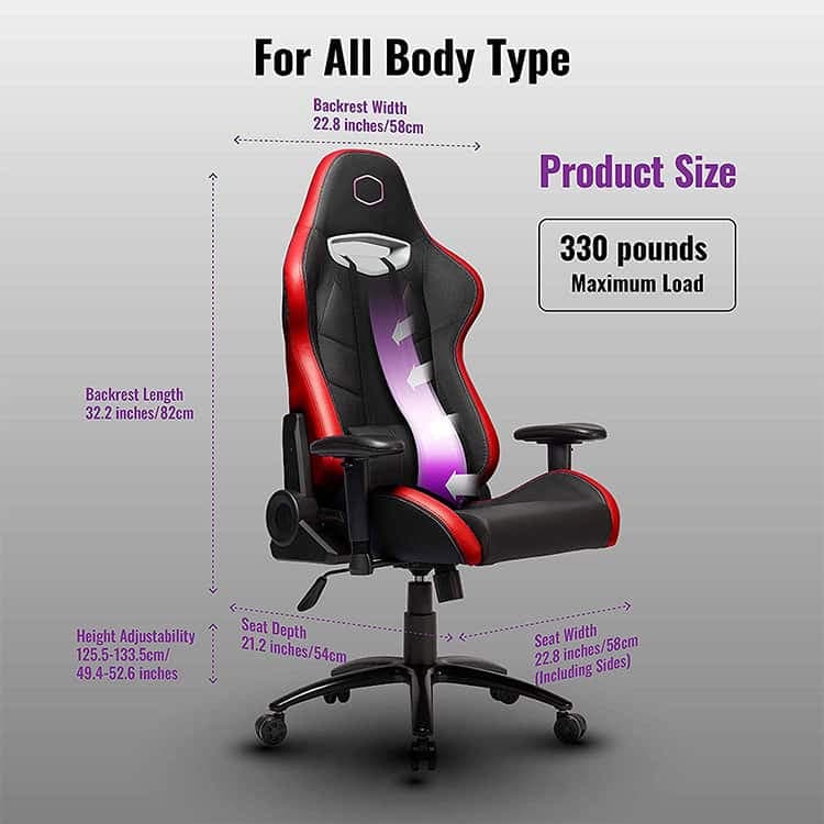 صندلی گیمینگ Cooler Master Caliber R2 – مشکی/قرمز — تصویر ۴