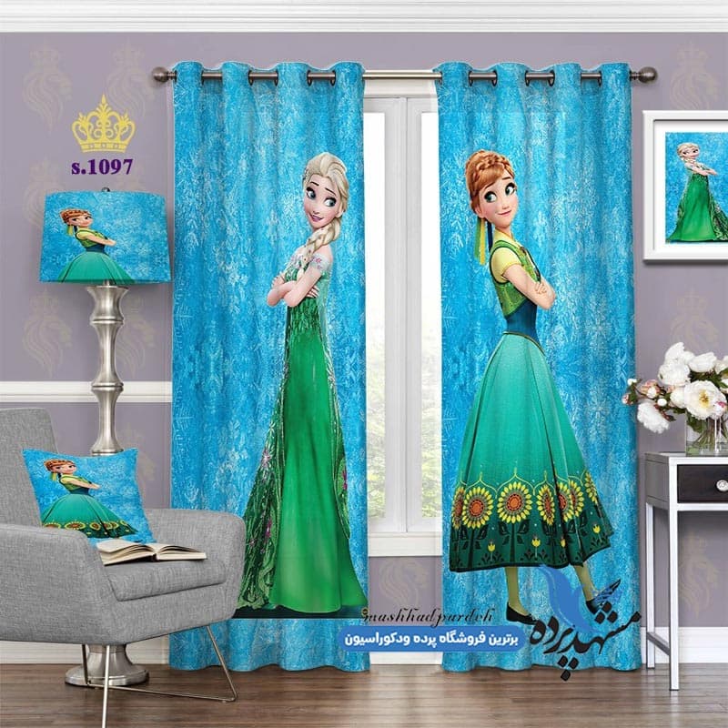 پرده پانچ دخترانه طرح کارتونی آلسا و آنا کد S1097