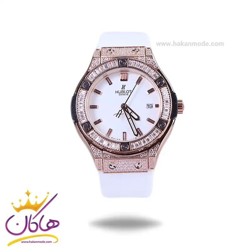 ساعت هابلوت زنانه بند رابر سفید قاب رزگلد L 460/11