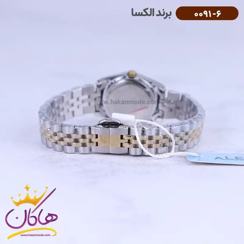 ساعت الکسا ست فلزی نقره ای طلایی 0090-0091 — تصویر ۴