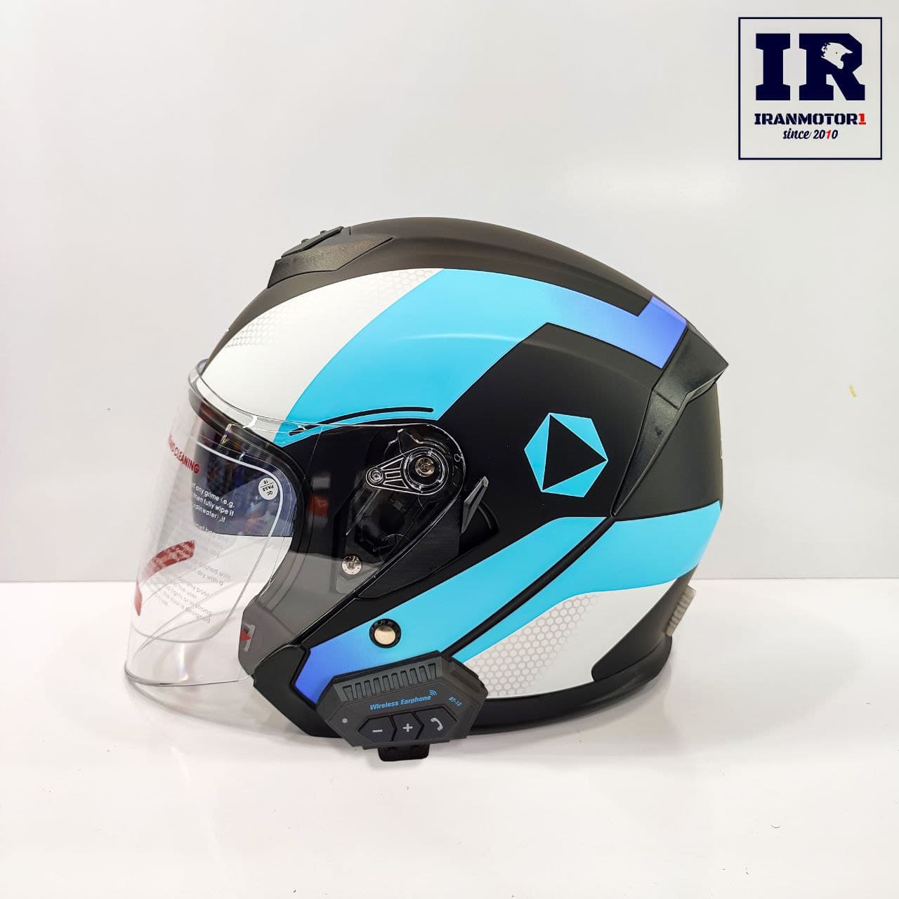 کلاه کاسکت بدون فک DA1 دی ای وان کد z2 – آبی سفید + بلوتوث BT12