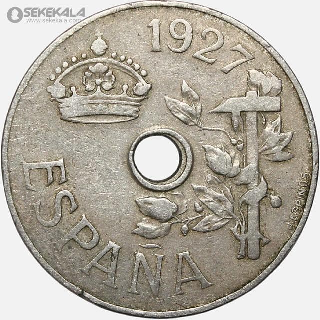سکه 25 سنتیمو بسیار کمیاب اسپانیا 1927 (آلفونسو سیزدهم)