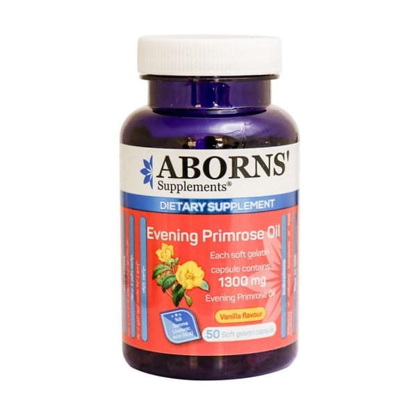 کپسول روغن گل مغربی 1300 برند ابورنز 50 عددی Aborns Evening Primrose Oil 1300 mg 50 caps