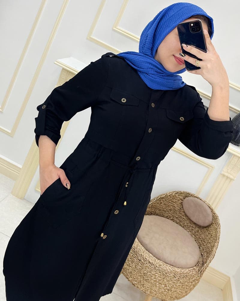مانتو تنسل یقه دیپلمات کمرگت کد8271023 — تصویر ۵