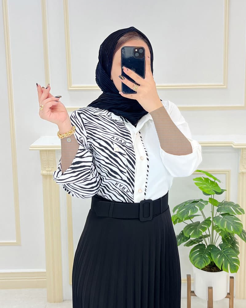 شومیز یقه مردانه ترکیبی تک جیب کد2535501 — تصویر ۵