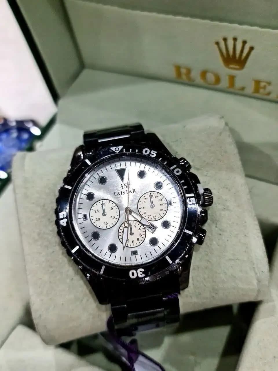 ساعت مچی طرح ROLEX (مشکی صفحه نقره ای) کد 4465