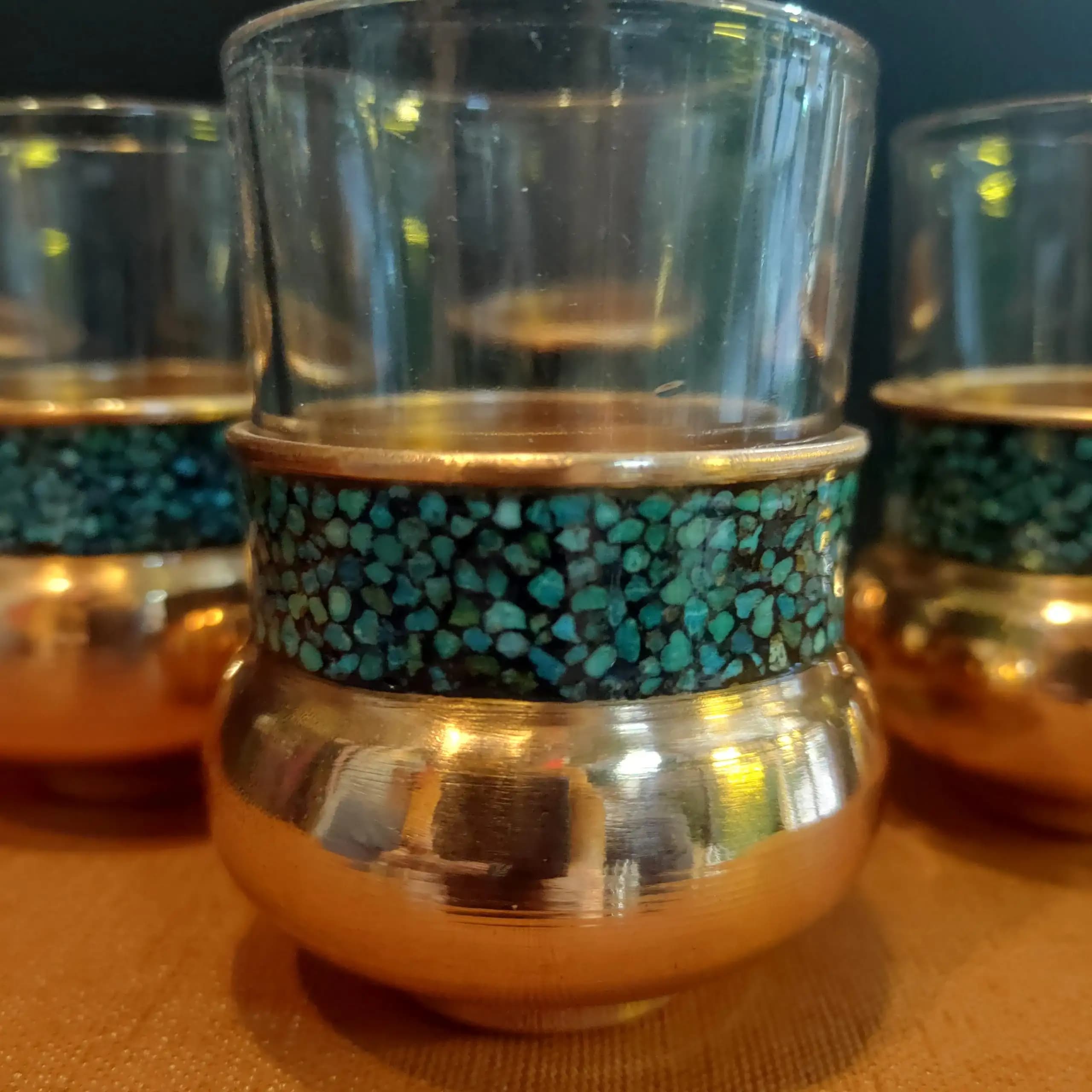 ست 6 عددی چایی خوری مس فیروزه کوب — تصویر ۴