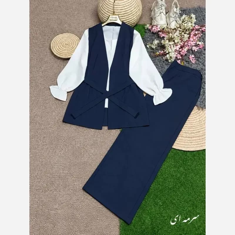 ست چهارتیکه زنانه مدل ملنا جنس بزیاق ریزشی اعلا رنگ مشکی سرمه ای قهوه ای سوخته سایز فری — تصویر ۷