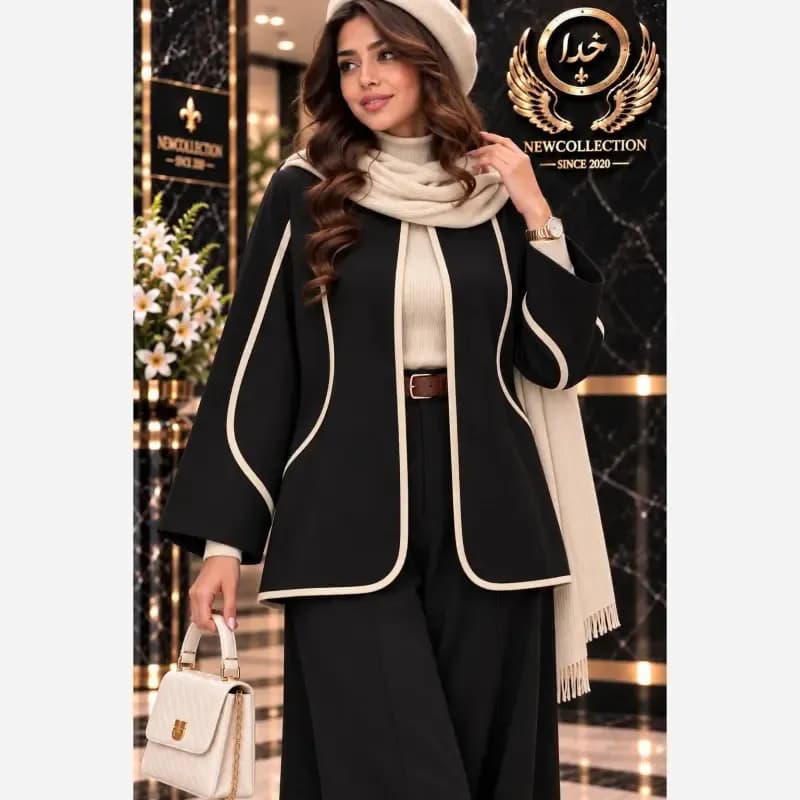 ست کت و شلوار نواردوزی پاییزه سوپرمازراتی گرم بالا فری سایز 38 تا 48 — تصویر ۳