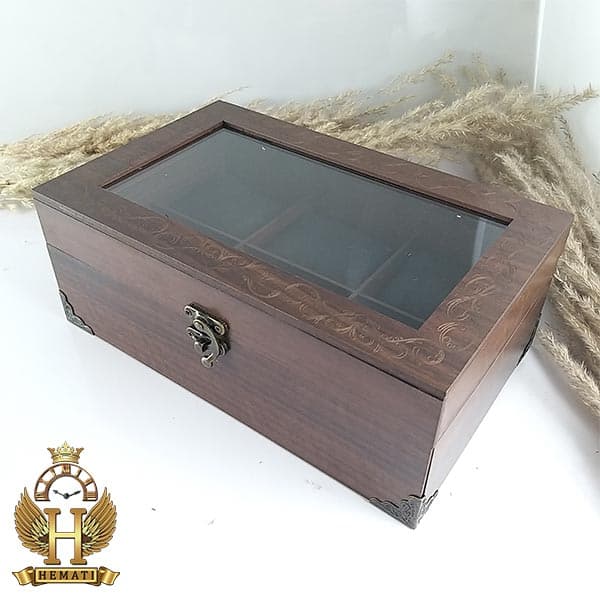 جعبه ساعت لوکس کلکسیونی چوبی 6تایی box6MDF101 (قهوه ای تیره) — تصویر ۴