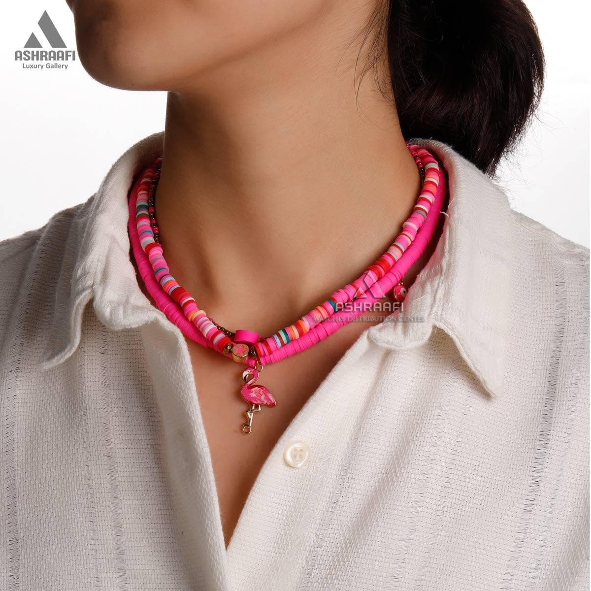 گردنبند فیمو صورتی Bead Necklace Pink2 — تصویر ۳